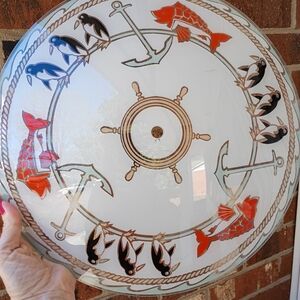 1970S VINTAGE PENQUINS ANCHORS FISH GLASS CELING LIGHT COVER IVONIC RARE